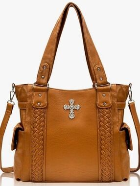 Western Large Hobo Bag with Central Rhinestone Cross Accent NWOT